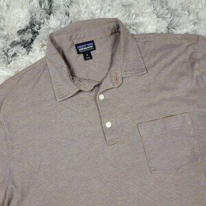 Patagonia Daily Polo Shirt Men's Size Medium Striped Organic Cotton Short Sleeve